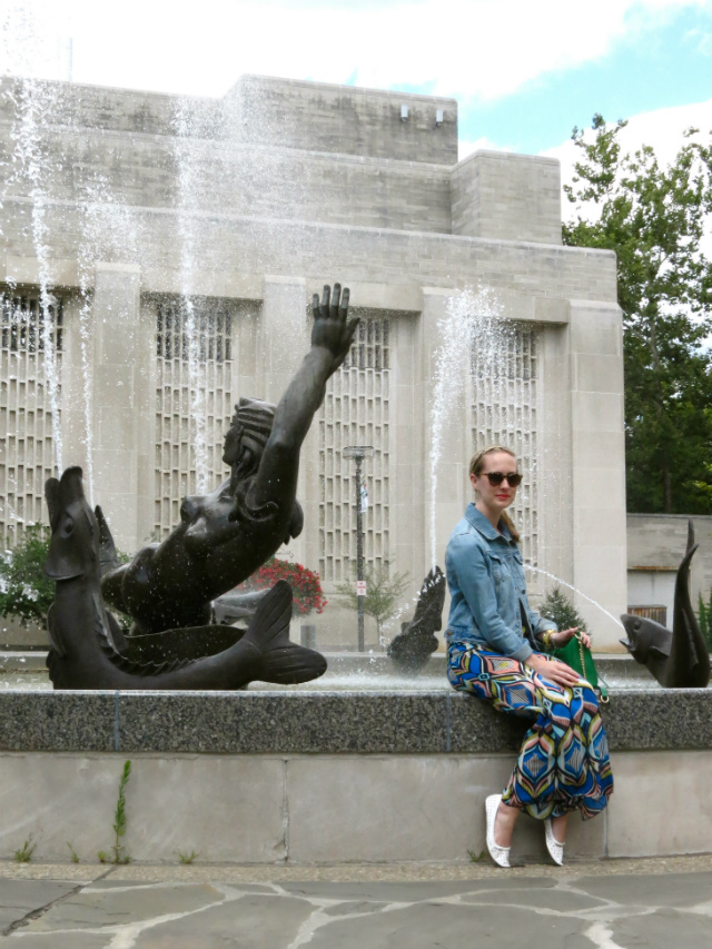 maxi skirt, jean jacket, IU campus, things to do in Bloomington IN