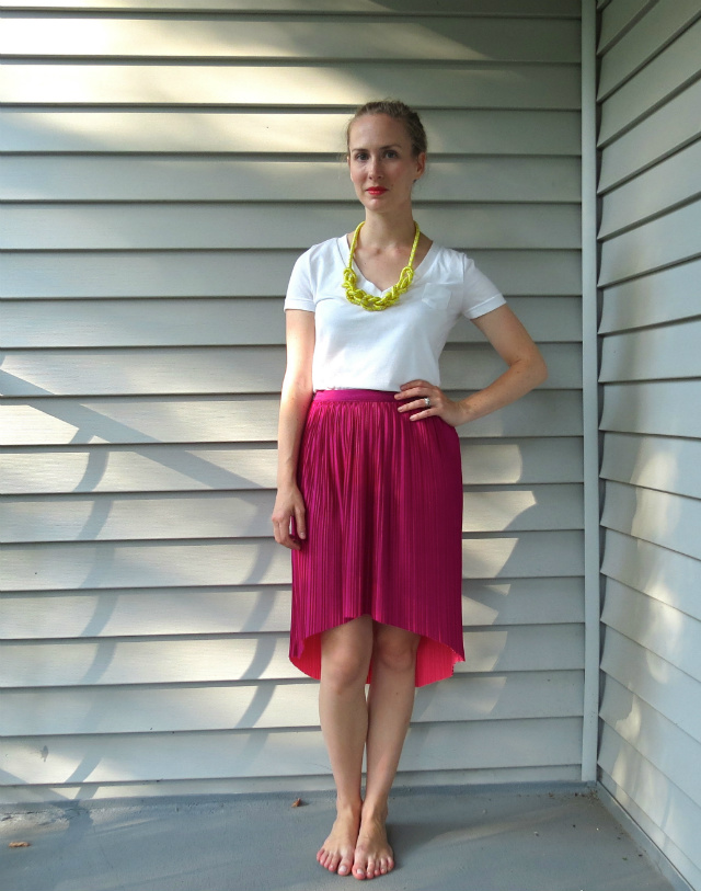 hi lo skirt, reversible skirt, target t-shirt, kate spade saturday rope necklace