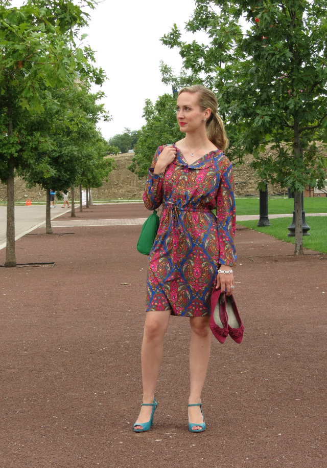 paisley target dress, rebecca minkoff inspired bag