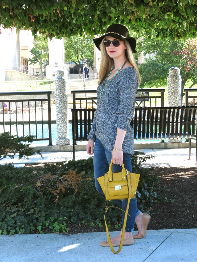 joe's jeans, anthropologie felt hat, fall hat, phillip lim target mini satchel, indianapolis fashion, indianapolis canal walk