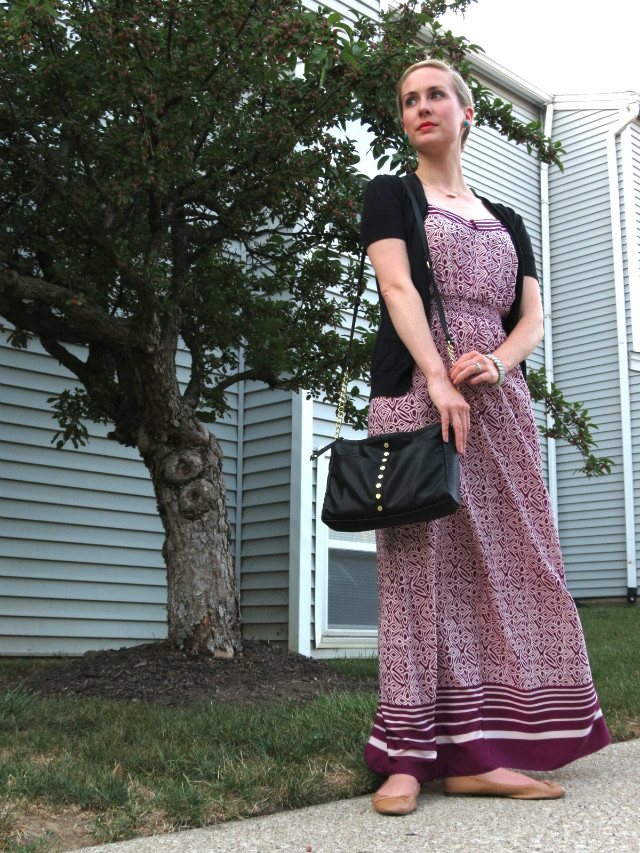 loft maxi dress, short sleeve cardigan, maxi dress for fall, olivia joy crossbody bag