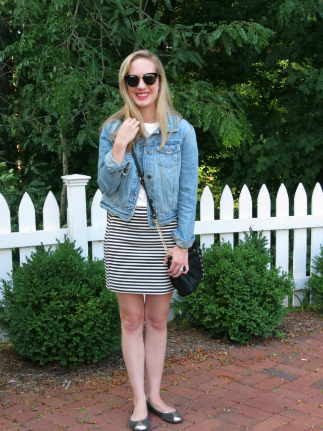 high line nyc, j crew high line shirt, madewell striped skirt, forever 21 jean jacket, oasap sunglasses, crossbody bag, indianapolis fashion blogger