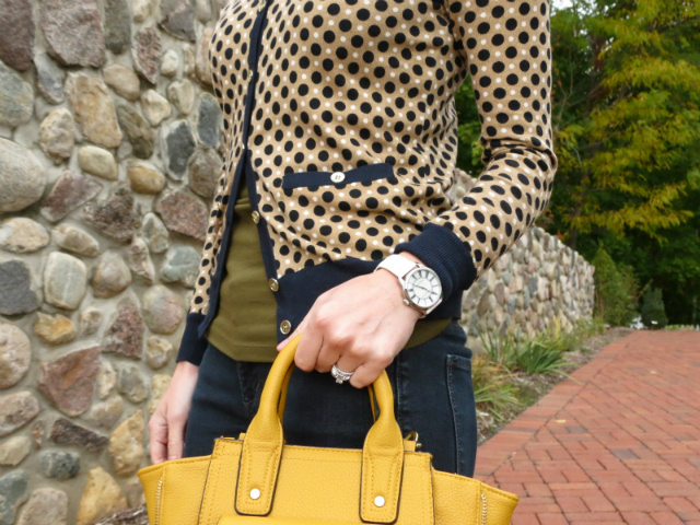 hunter boots outfit, law school style blog, ann taylor cardigan, phillip lim for target yellow satchel