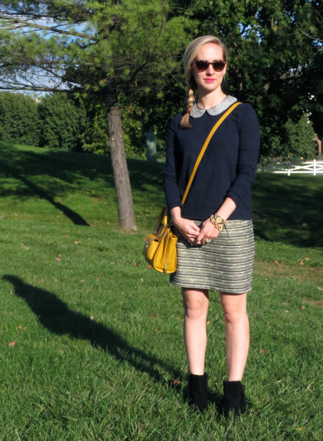 j crew peter pan collar, fringe ankle boots, ankle boots with skirt, indianapolis style blog