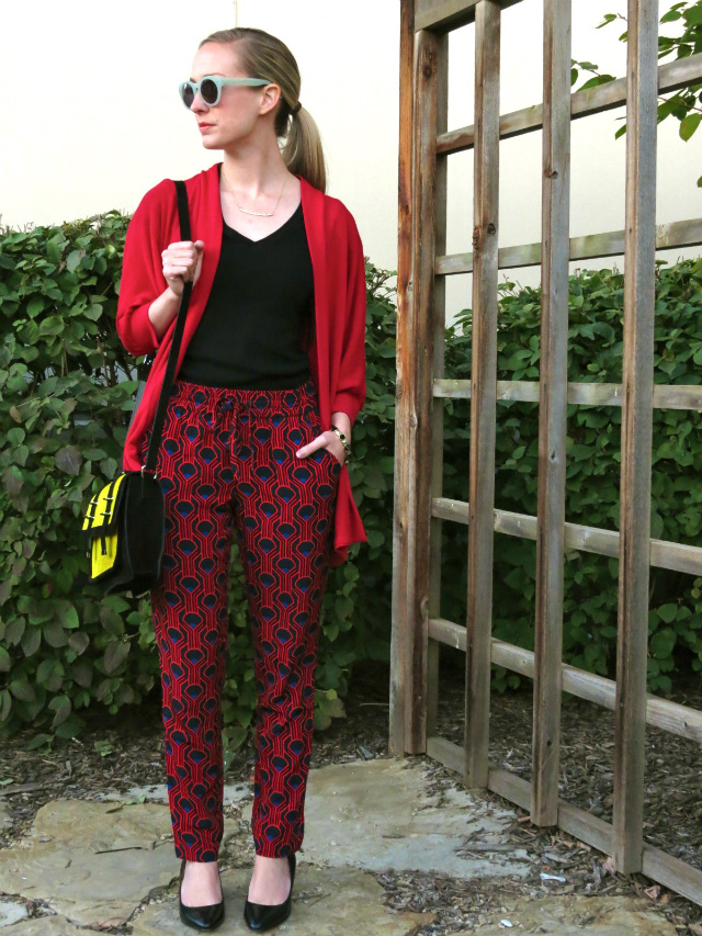 silky pants, patterned pants, asos satchel, nine west wedges, indianapolis style blogger