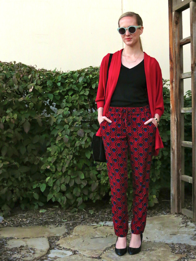 silky pants, patterned pants, asos satchel, nine west wedges, indianapolis style blogger