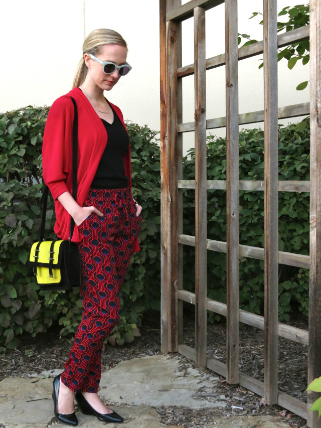 silky pants, patterned pants, asos satchel, nine west wedges, indianapolis style blogger