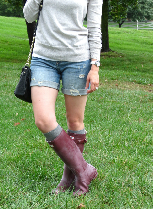 kut from the kloth shorts, hunter merlot, rain boots outfit, anne klein watch