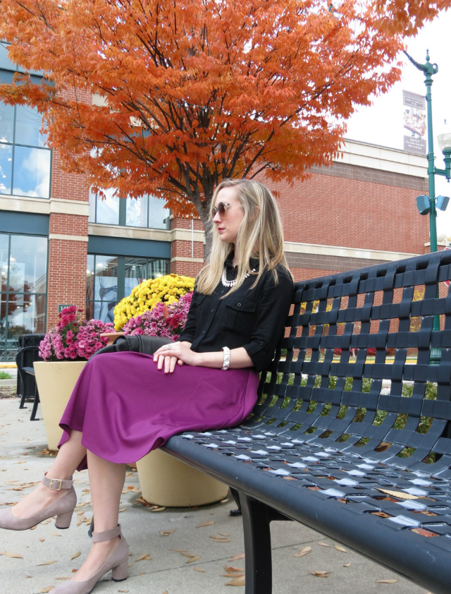how to wear a midi skirt, skirt over dress, express minus the leather jacket, nine west shoes, indianapolis style blogger