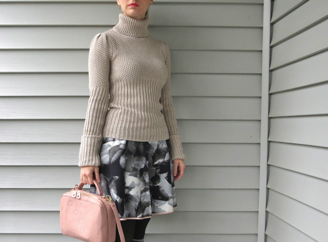 target floral skirt, forever 21 polka dot bag, calvin klein boots, law school style, socks over tights