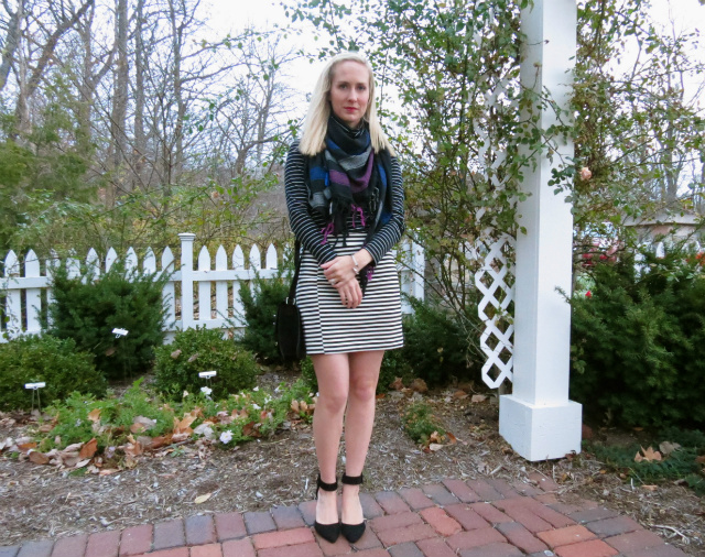 h&m isabel marant scarf, madewell striped skirt, mixing stripes, asos pumps, asos neon satchel