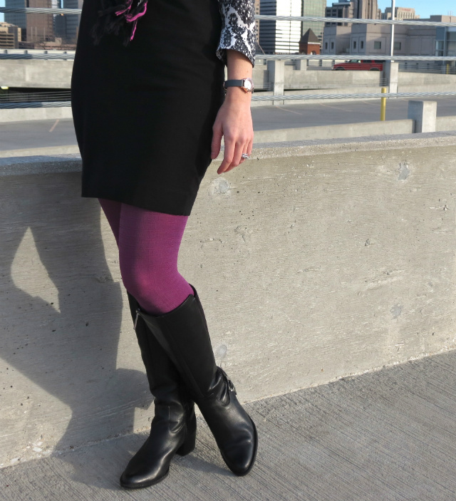 isabel marant h&m, purple tights, calvin klein boots, 7fam glasses, indianapolis fashion