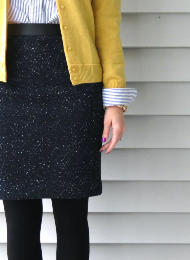 cashmere cardigan, kohls embellished shirt, ann taylor pencil skirt, nine west pumps, j crew pave link bracelet