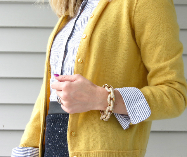 cashmere cardigan, kohls embellished shirt, ann taylor pencil skirt, nine west pumps, j crew pave link bracelet