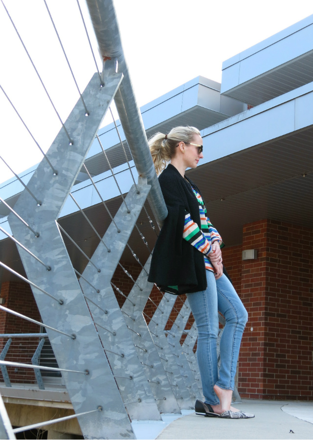 striped tunic, american eagle jeggings, sam libby target d'orsay flats, forever 21 cape, francesca's statement necklace, oasap sunglasses