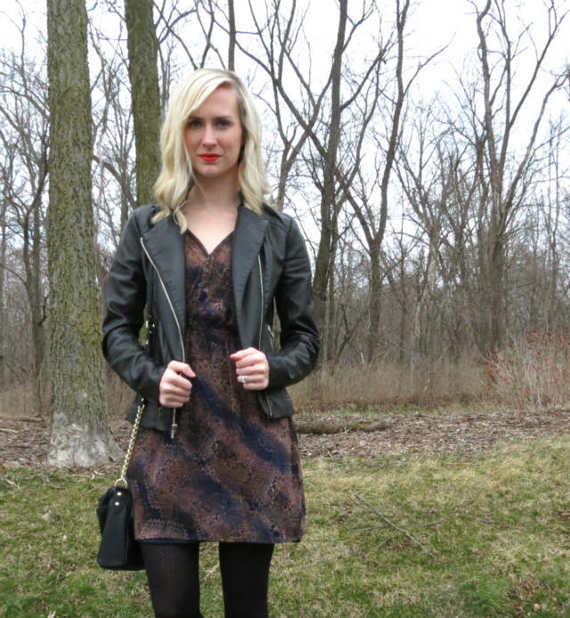 leather jacket over sundress, summer dress with tights, dress and ankle boots, spring transitional outfit
