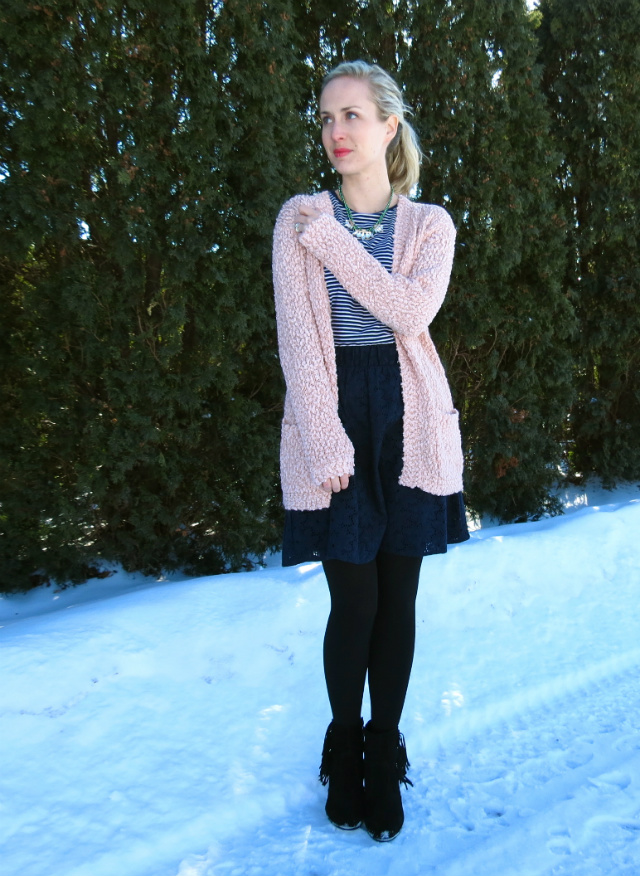 navy and pink, fringe ankle boots, pinterest inspired outfit