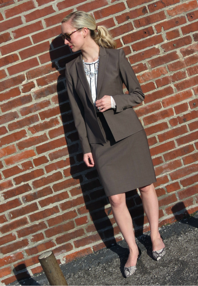 ann taylor suit, q mack blouse, j crew factory statement necklace, sam libby target flats