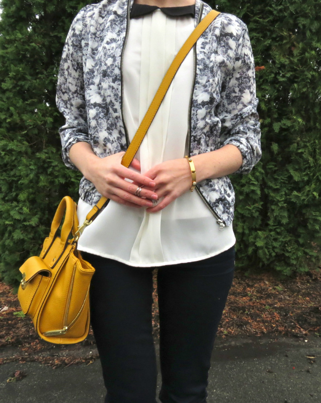 peter pan collar, phillip lim for target bag, floral bomber jacket, april style challenge