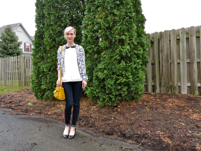 peter pan collar, phillip lim for target bag, floral bomber jacket, april style challenge