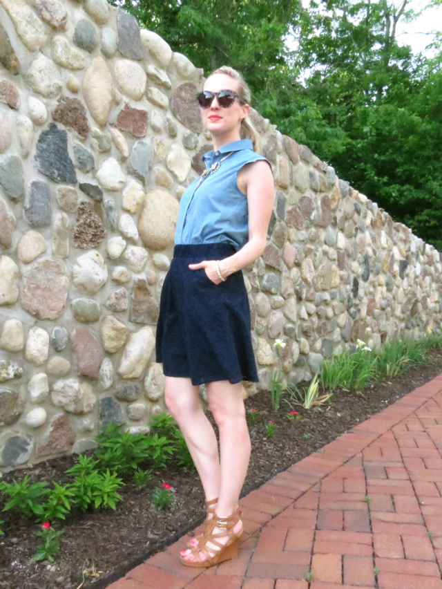 kate spade saturday top, madewell army jacket, h&m statement necklace, ann taylor wedges, dalmation sunglasses, indianapolis style blog, law school style, wardrobe remix