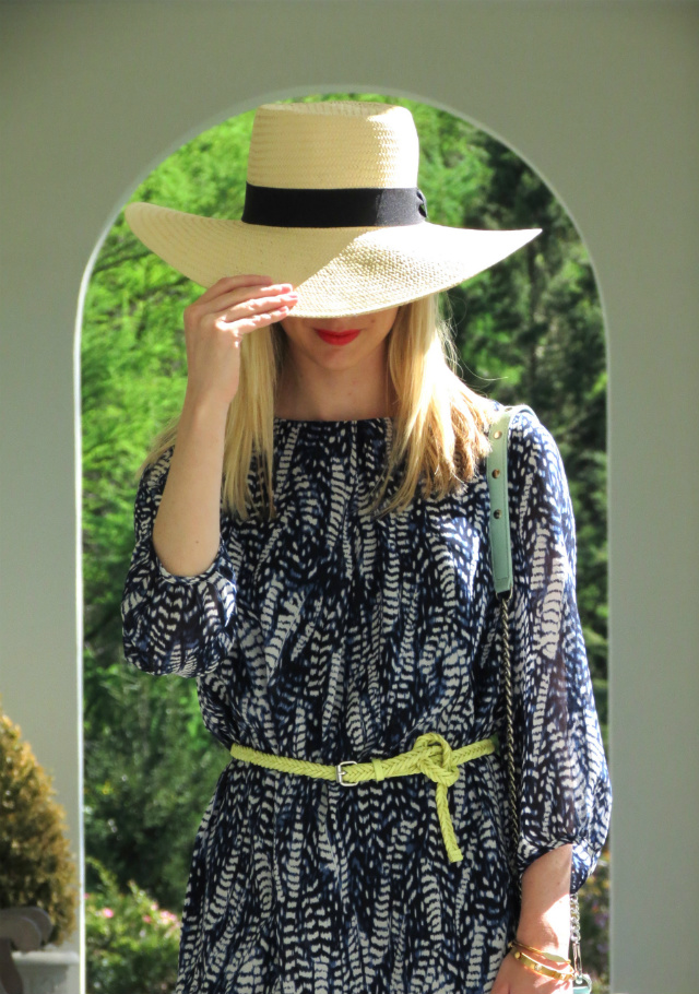 straw hat, belted dress, H&M, madewell bangles, mint rebecca minkoff bag, indianapolis style blog
