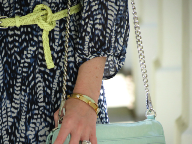 straw hat, belted dress, H&M, madewell bangles, mint rebecca minkoff bag, indianapolis style blog