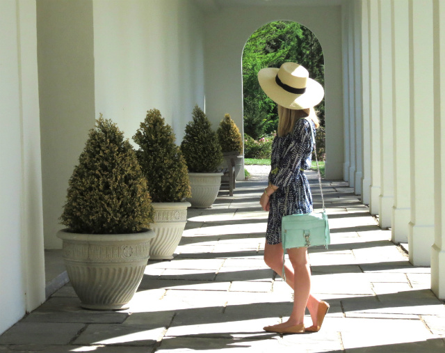 straw hat, belted dress, H&M, madewell bangles, mint rebecca minkoff bag, indianapolis style blog