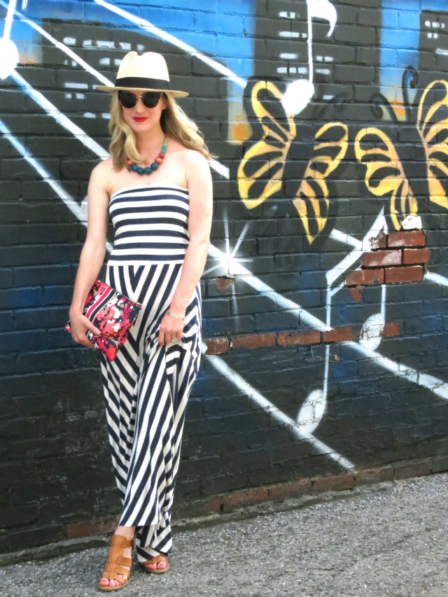 strapless maxi dress, c wonder floral clutch, j crew panama hat, report sandals, indianapolis style blog, ecofashion