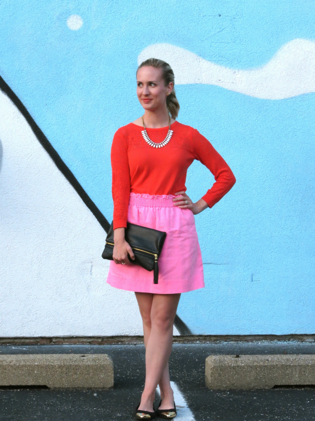 orange and pink, j crew factory linen mini skirt, cap toe flats, indianapolis style blog, indy fringe