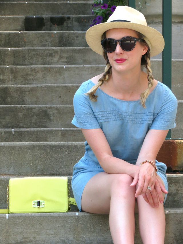 chambray romper, madewell hepcat sunglasses, floral sneakers, indianapolis style blog