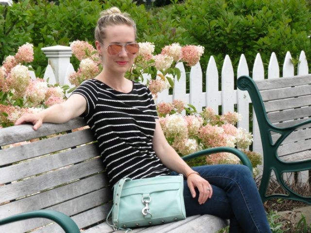 rebecca minkoff mac bag, pink mirrored ray ban aviators, target floral sneakers, american eagle jeggings