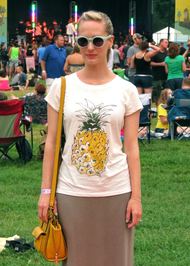 pineapple tee, maxi skirt, phillip lim for target bag, festival wear, warmfest