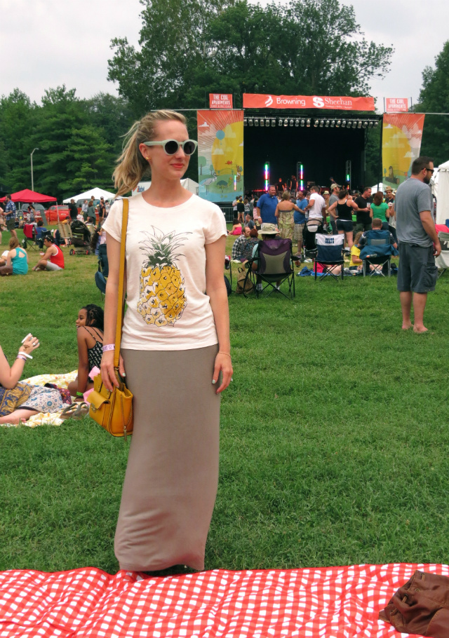 pineapple tee, maxi skirt, phillip lim for target bag, festival wear, warmfest