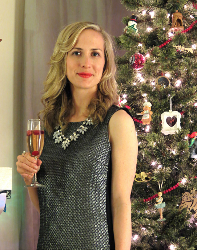 silver dress, christmas party dress, let tote, champagne with frozen cranberries