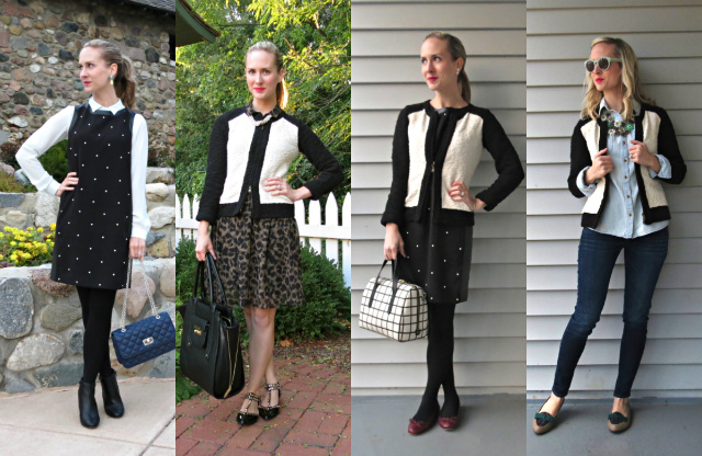 black and white, ann taylor dress, windowpane satchel, burgundy quilted flats