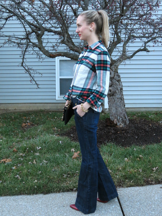 Plaid Shirt & Flare Jeans Outfit