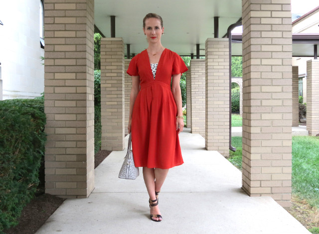 orange dress, black and orange outfit