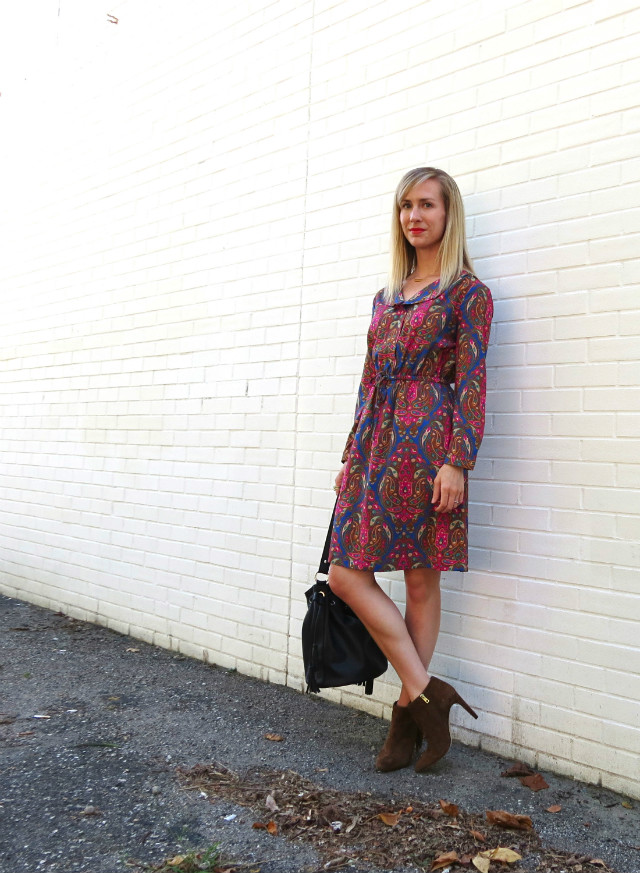 paisley dress, fringe ankle boots, how to wear ankle boots 2015