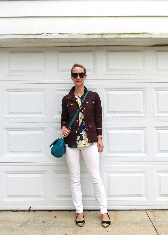white jeans for fall, J. Crew field jacket