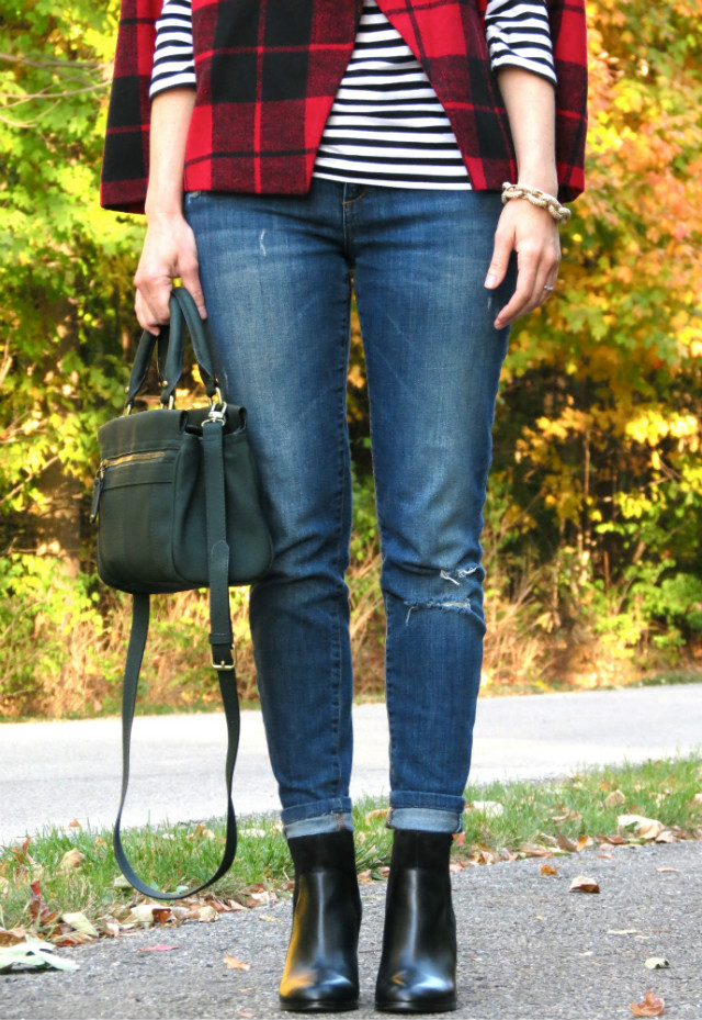 plaid cape, mixed prints, cuffed jeans and ankle boots, fall fashion 2015