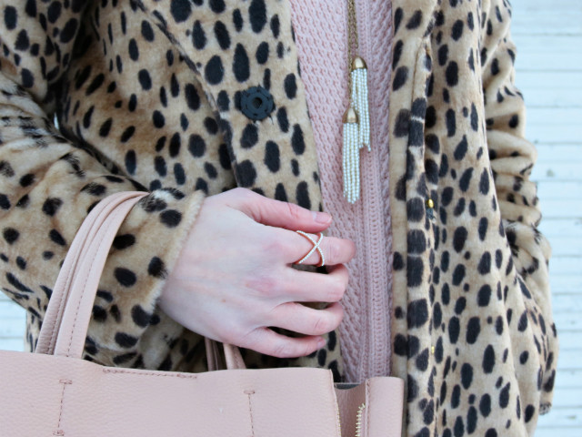 leopard coat, blush sweater, blush bag, ponte pants, suede over the knee boots
