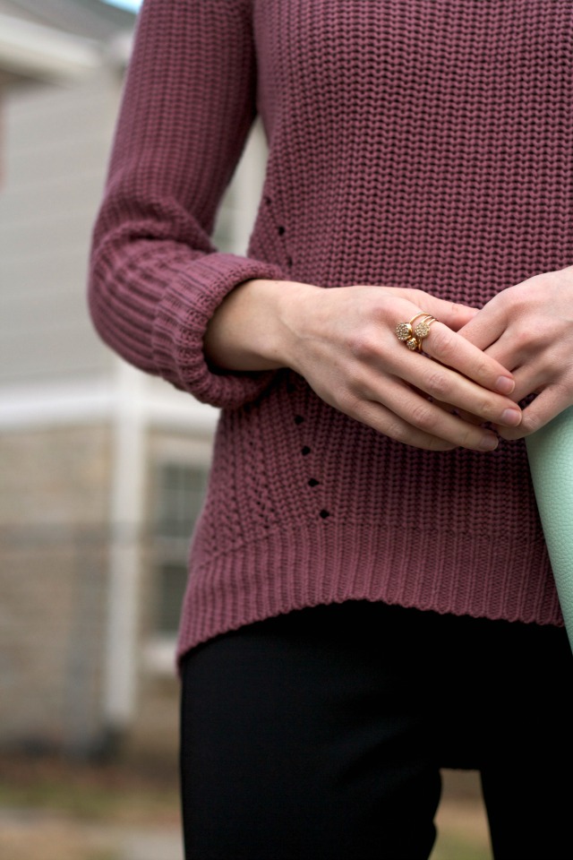 mauve sweater, ponte pants, Clinique chubby stick Broadest Berry, leopard haircalf pumps