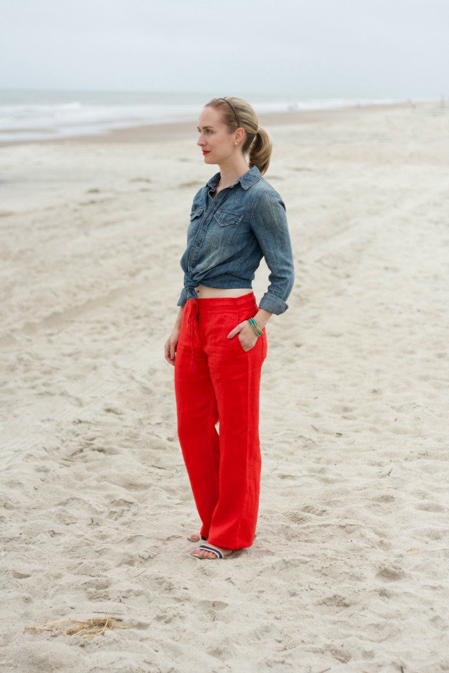 linen pants, knotted chambray, vacation outfit