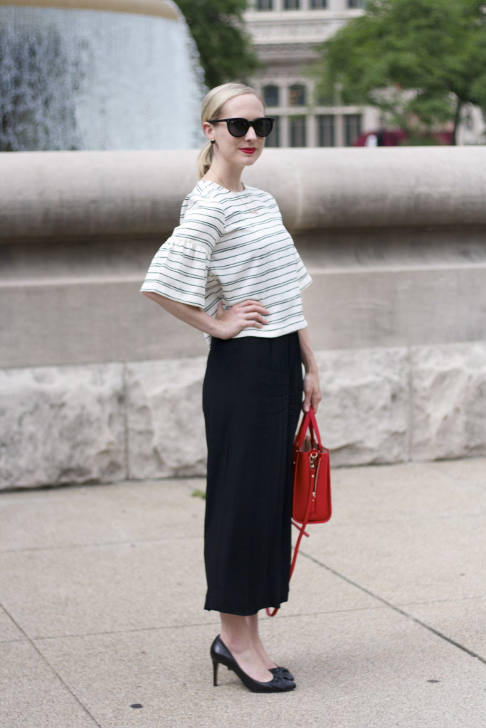 flared sleeve crop top, culottes, Cole Haan sunglasses