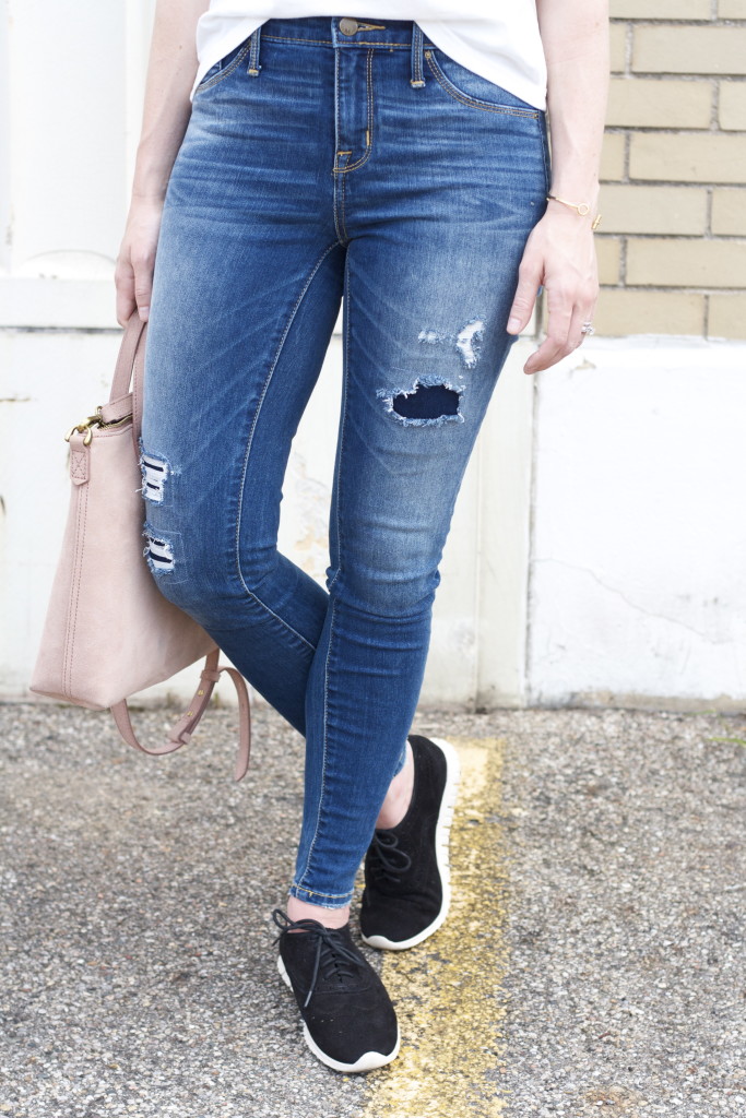 tassel t-shirt, Target jeggings, Cole Haan suede oxfords, Indianapolis blogger