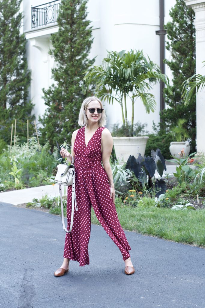 kate spade dot jumpsuit, madewell mules
