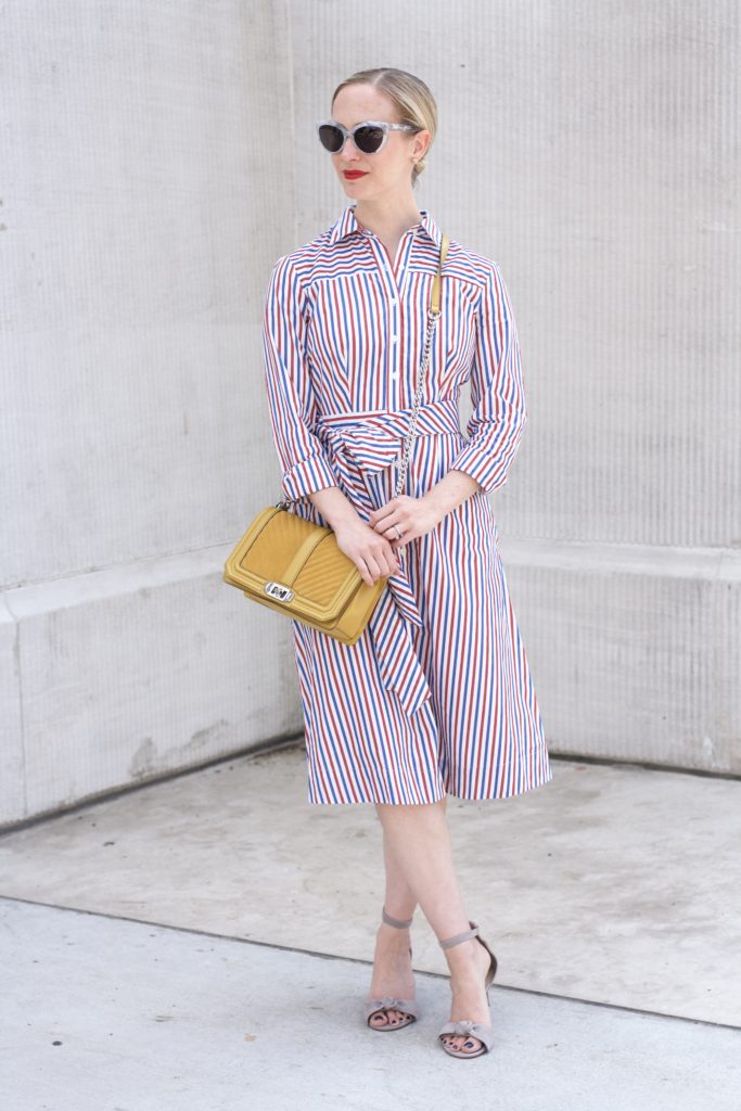 striped shirtdress, Rebecca Minkoff Love bag, Balenciaga cateye sunglasses