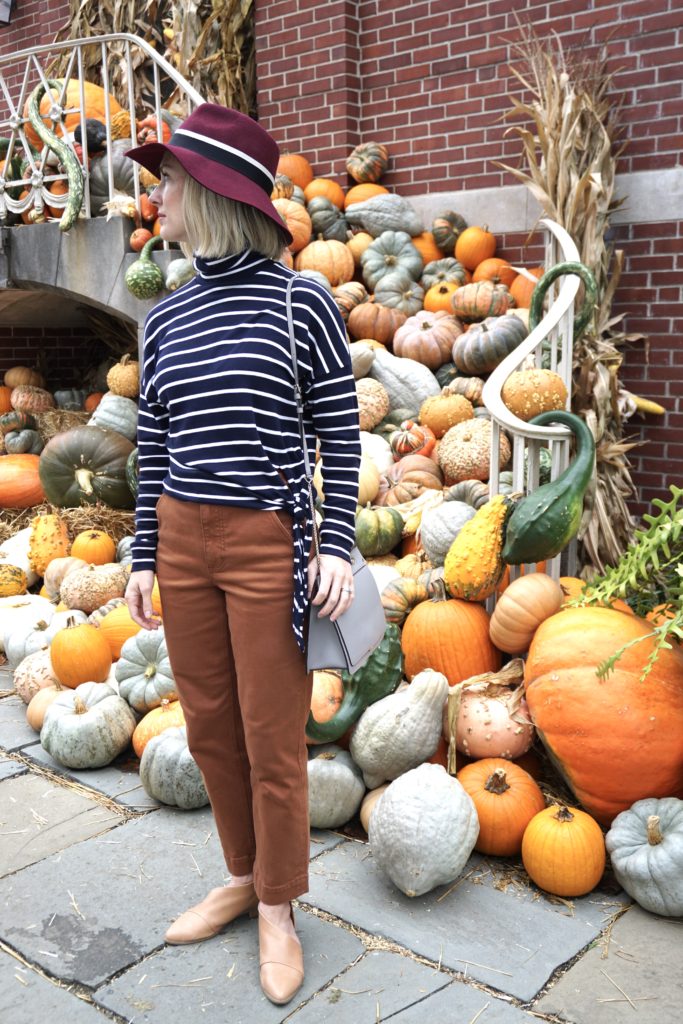 Everlane straight leg crop, fall outfit, felt hat with bow