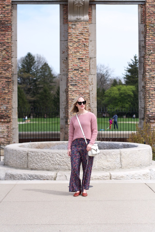 Marine Layer pants, spring outfit, YSL heart sunglasses, Rebecca Minkoff bag